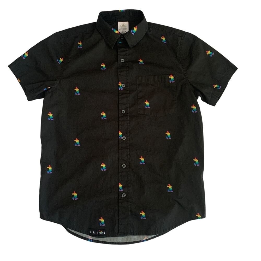 Disney Parks Sz S Pride Collection Rainbow Mickey Mouse Button Up Unisex Shirt